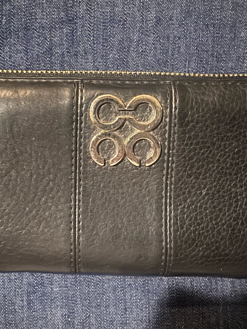 Coach Black Leather Zip Wallet with Gold Hardware Logo